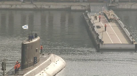 Submarine returns to base Stock Footage 35552196