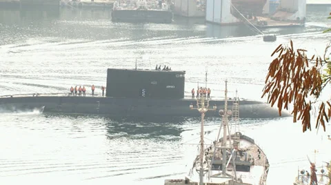 Submarine returns to base Stock Footage 35552704