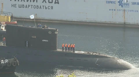 Submarine returns to base Stock Footage 35552969