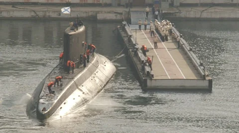 Submarine returns to base Stock Footage 35554234
