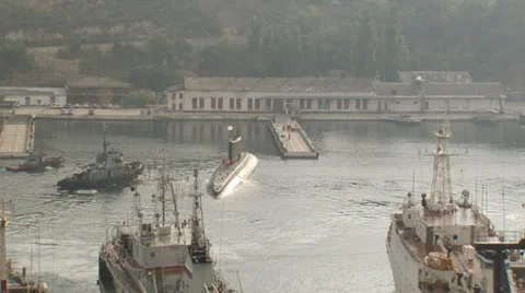 Submarine returns to base Stock Footage 35554328