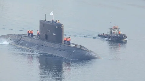 Submarine returns to base Stock Footage 35554450