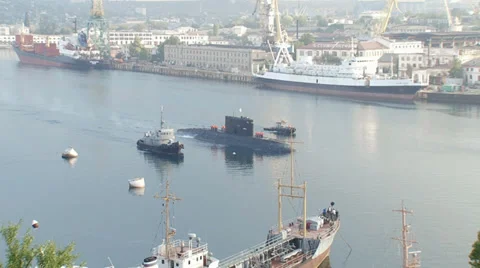 Submarine returns to base Stock Footage 35554718