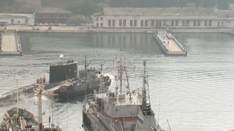 Submarine returns to base Stock Footage 35555041