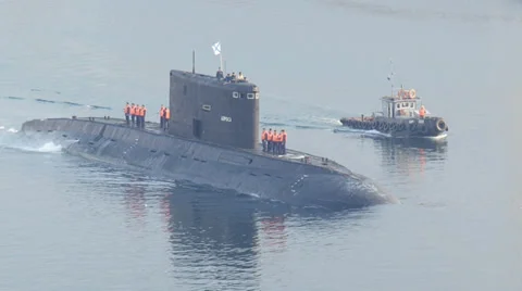 Submarine returns to base Stock Footage 35555342