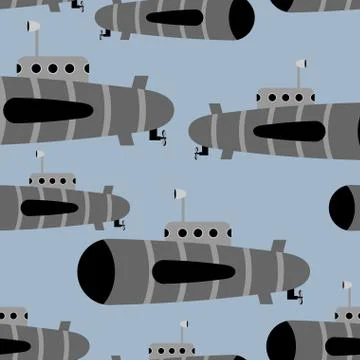 Submarine seamless pattern. Vector background of underwater ships. Stock Illustration
