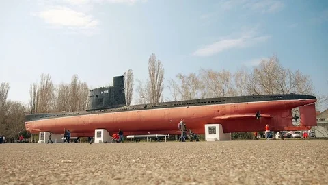 Submarine from the Second World War in the park, static shoot Stock Footage 81397448