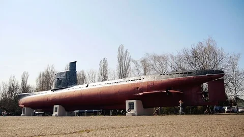 Submarine from the Second World War in the park, static shoot Stock Footage 81398339
