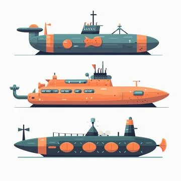Submarine set vector isolated on white Ilustración de archivo