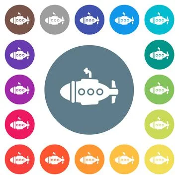 Submarine solid flat white icons on round color backgrounds 库存插图