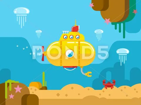 Submarine Under Water Flat Illustration Stock Illustration