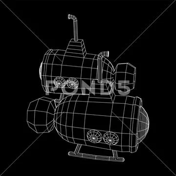 Submarine underwater boat wireframe. Stock Illustration