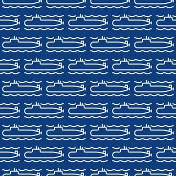 Submarine vector Army concept blue line seamless pattern Stock Illustration