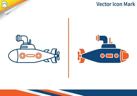 Submarine vector icon mark for underwater exploration and travel. Stock Illustration