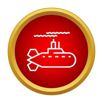 Submarine vessel icon on red circular button Stock Illustration