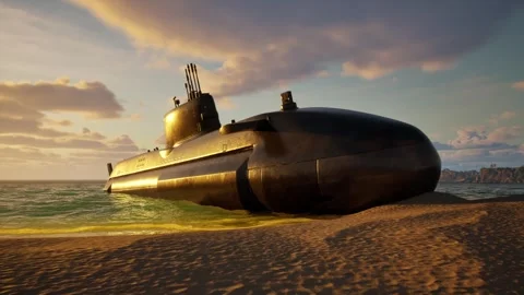 Submarine washed up on a sandy beach Stock Footage 270534848