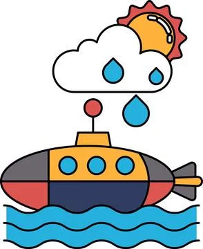 A submarine is in the water with a cloud in the sky Stock Illustration