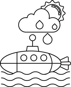 A submarine is in the water with a cloud in the sky Stock Illustration