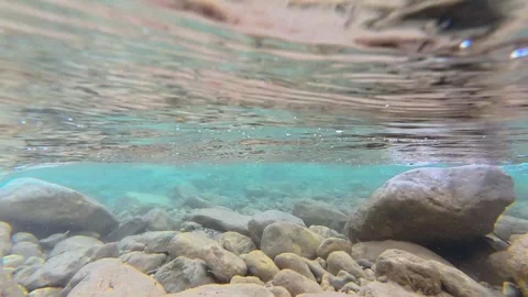 Submerged View of a Rocky River with Surface Splashes Stock Footage 305235934