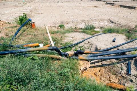 Submersible pumps drainage system on a construction site Stock Photos