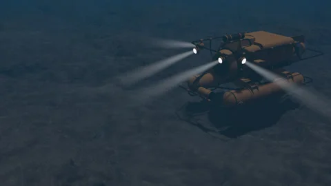 Submersible ROV working at the bottom of deep sea Stock Footage 245240179