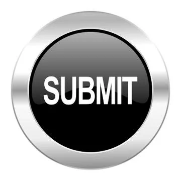 Submit black circle glossy chrome icon isolated. Stock Illustration