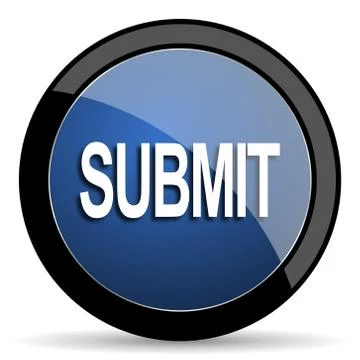Submit blue circle glossy web icon on white background, round button for inte Illustrazione stock
