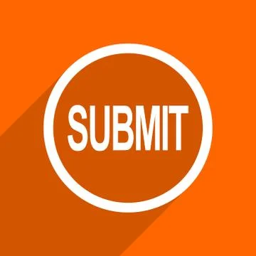 Submit icon. Orange flat button. Web and mobile app design illustration Illustrazione stock