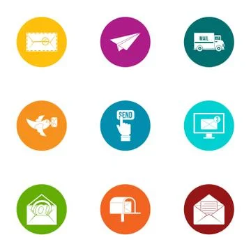 Submit icons set, flat style Stock Illustration
