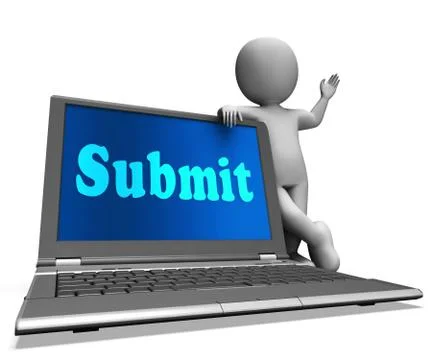 Submit laptop shows submitting submissions or applications Stock Illustration