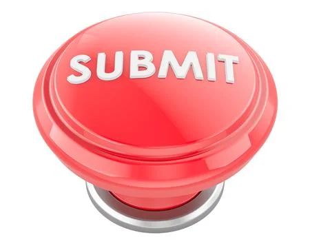 Submit, red push button. 3D rendering Illustrazione stock