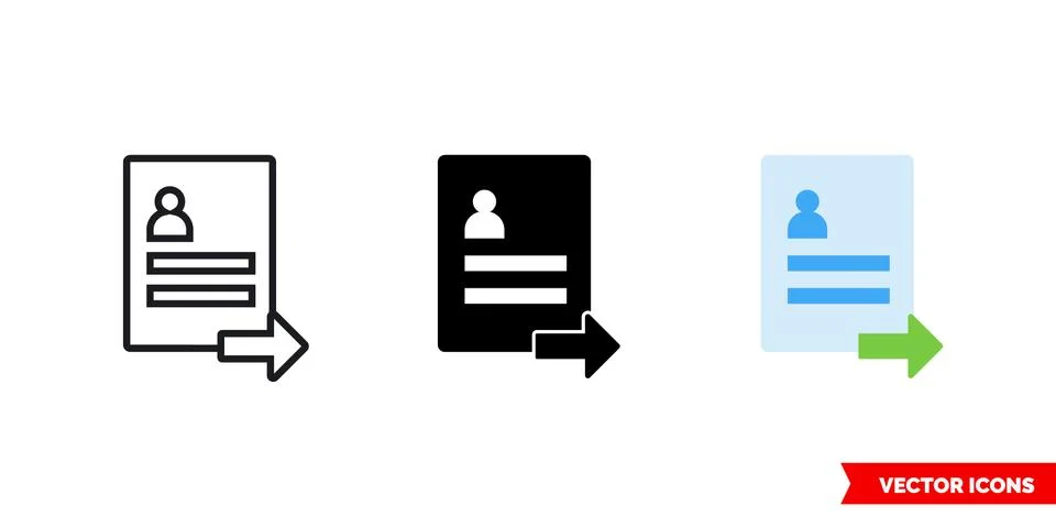 Submit resume icon of 3 types color, black and white, outline. Isolated vecto Stock Illustration