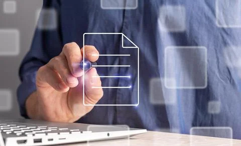 Submitting document online, applying, uploading doc via internet, network, .. Stock Photos