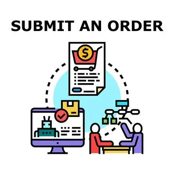 Submitting order process for online purchasing and delivery Stock Illustration