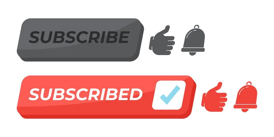 Subscribe with like and notification bell isometric social media UI button set Stock Illustration