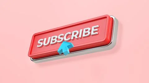 Subscribe Button and Cursor Isolated on Red Pink Background. Stock Illustration