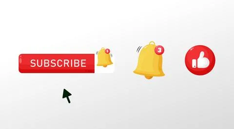 Subscribe Button, Like and Notification Bell Icon Stock Illustration