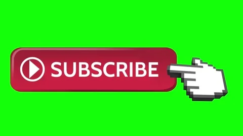Subscribe button with animated hand pointer clicking on green screen background Video stock 316331149