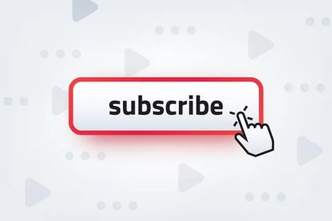 Subscribe button. Clicking hand cursor with subscription button, video channel Stock Illustration