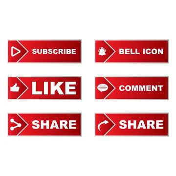 Subscribe button collection with multiple square shapes. Red color button col Stock Illustration