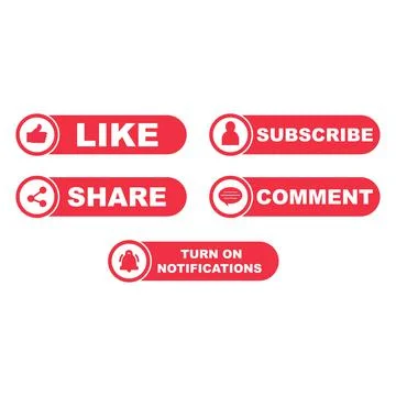 Subscribe button collection with the like, share, and comment section. Stylis Stock Illustration