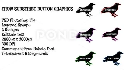 Subscribe Button, Crow Icon, Gothic Theme, Video Graphic Pack PSD 템플릿