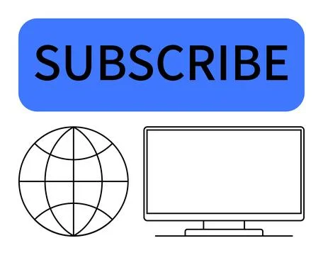 Subscribe Button with Globe and Computer Monitor Symbols on White Background Stockillustratie