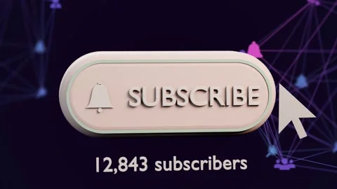 Subscribe button growing, tinting green as cursor entering right and clicking, Stock Footage 339494793