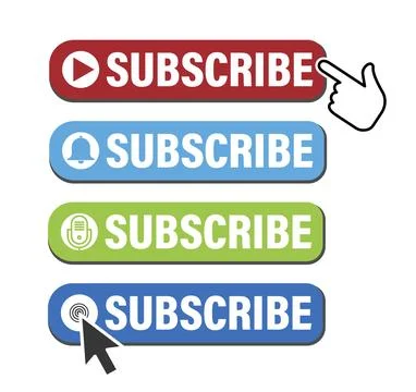 Subscribe button icon set for social media, podcast, video channel, blog, Stock Photos