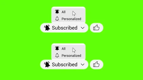 Subscribe Button with Notification Settings and Like Animation | 4K Green Screen Stock Footage 324792614