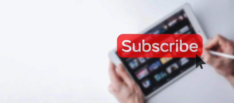 Subscribe button. Online video subscription red button. Internet service on l Stock Photos