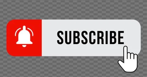 SUBSCRIBE - button red color with handon transparent background. Vector illus Stock Illustration