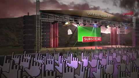 Subscribe Button Soars: Open Air Theater with Hand Cursor Audience Stock Footage 194110915