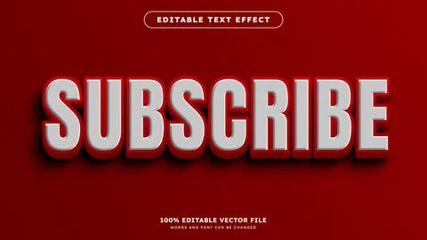 Subscribe button text effect editable red social media font style Stock Illustration